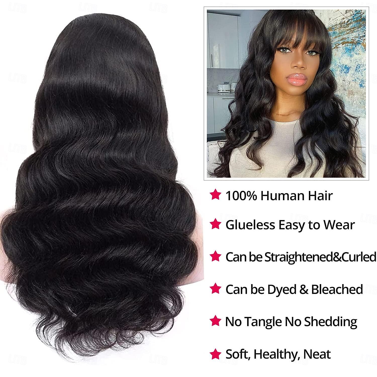Body Wave pruiken met pony Echt haar pruik voor zwarte vrouwen Natuurlijke kleur 150% dichtheid Braziliaans maagdelijk haar Geen Kanten pruiken Machine gemaakte pruik 2025 - $86.99 –P3