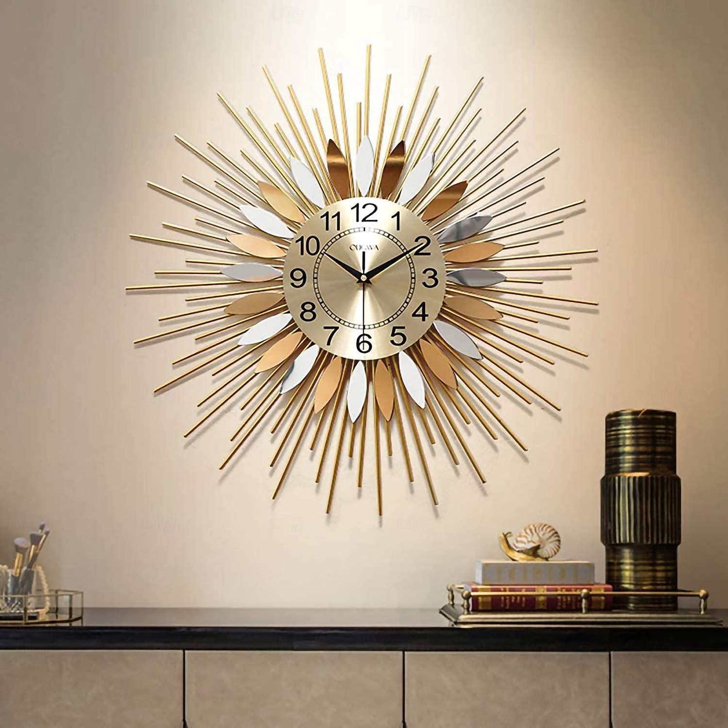 velké nástěnné hodiny kovové dekorativní 58cm tarburst nástěnné hodiny, moderní tiché nástěnné hodiny, nástroje z poloviny století satelitní kovové nástěnné hodiny, velká starburst dekorace pro 2025 - $92.99 –P3
