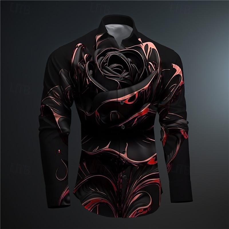 Per uomo Rosa Geometrica Camicia con bottoni Camicie stampate Manica lunga Sottoculturale Da mare Feste Strada Primavera estate Collo ripiegabile Stampa Bottone giù Rosso Oro del 2026 a $28.99 –P4