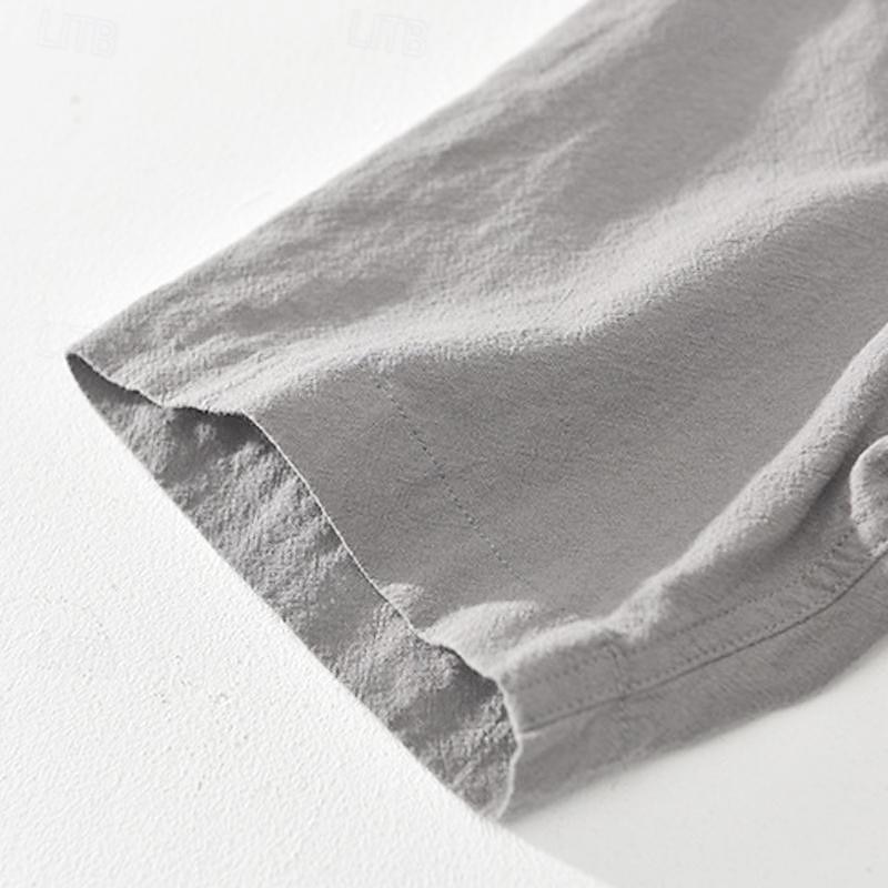 Per uomo Camicia Camicia di lino Camicia in cotone e lino Camicia bianca di cotone Camicia con colletto cinese Camicia con colletto alla coreana Semplice Vacanza Streetwear Bianco Blu reale Grigio del 2025 a $21.99 –P5