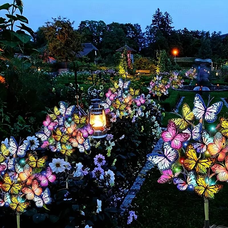 2 stk solenergi sommerfugl formet plen lys fargerike led utendørs vanntette hage lys for hage park gangvei plen dekorasjon 2025 - $30.99 –P7