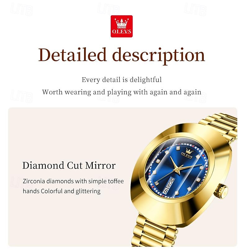 OLEVS Women's Watches Luxury Gold Large Dial Original Wristwatch for Girl Waterproof Luminous Fashionable Diamond Dial Date Week 7017 2025 - $46.99 –P10