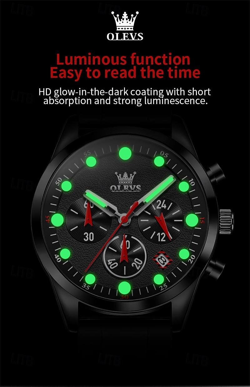 2024 Nieuwe Olevs Merk Heren Horloges Chronograaf Kalender 24-Uur Aanduiding Quartz Horloge Drie Ogen Zes Handen Waterdichte Sport Heren Polshorloge 2026 - $35.99 –P7