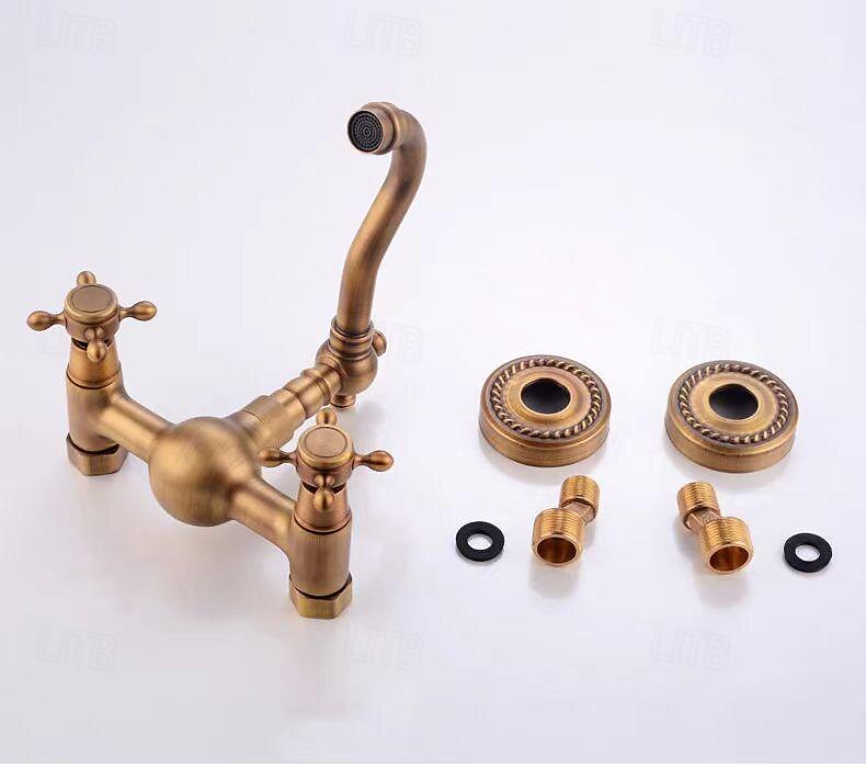 Lavandino rubinetto del bagno - Ruotabile / Classico Ottone antico Esterno Una manopola Due foriBath Taps del 2025 a $145.99 –P6