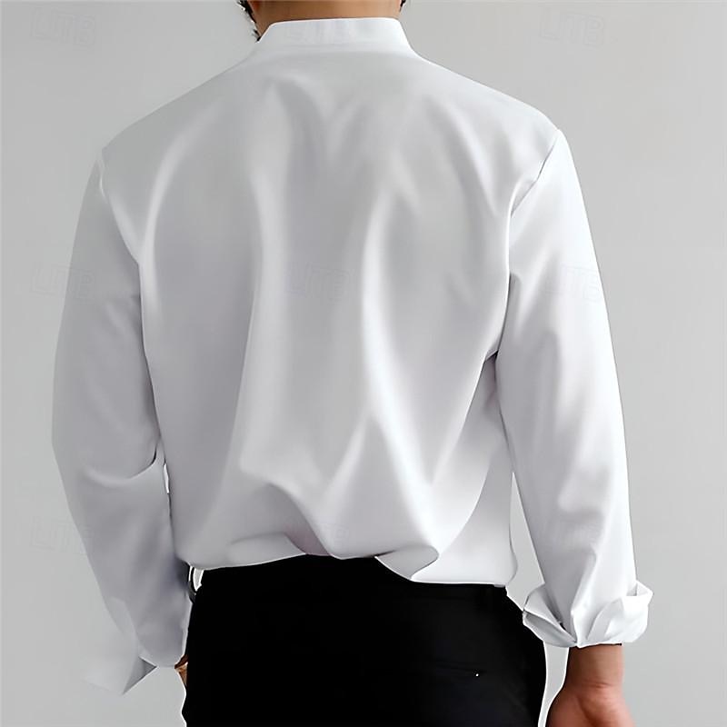 Муж. Летняя рубашка Рубашки на пуговицах Этническая рубашка Вера на открытом воздухе Для вечеринок Белый Длинный рукав Воротник-стойка Весна лето Одежда С принтом 2026 - $27.99 –P9