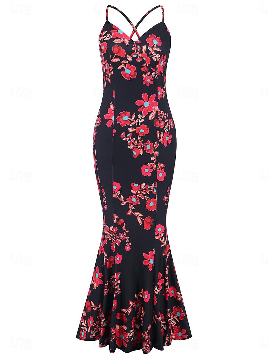 Damen Freizeitkleid Etuikleid Unterkleid Blumen rückenfrei Print Rollkragen langes Kleid Maxikleid sexy Urlaub ärmellos Sommer 2025 - $41.99 –P15