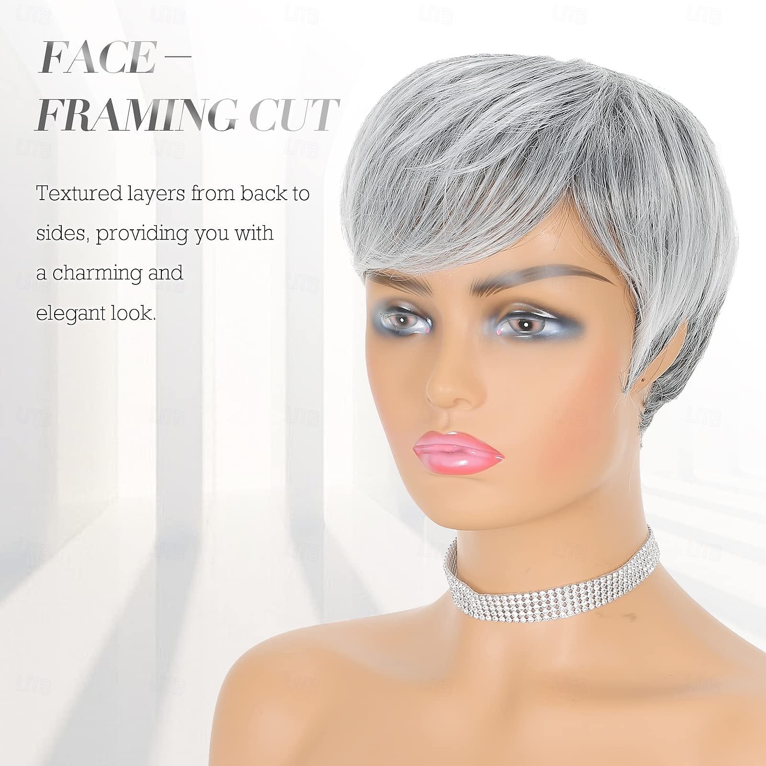 Pixie-Schnitt-Perücken, synthetische kurze graue Pixie-Haarschnitt-Perücke mit Pony, leimlose, geschichtete Perücke, gewellte graue bis schwarze Perücken für Frauen 2025 - $18.49 –P3