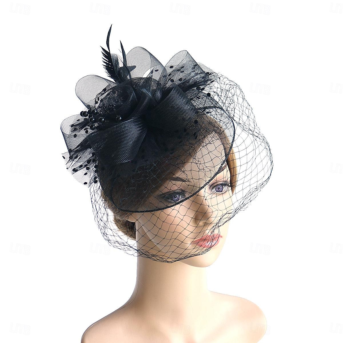 Fascinátory Klobouky Doplňky do vlasů Organza Se širší krempou Cylindr Závojový klobouk Dostih koktejl Elegantní Vinobraní S Peří Mašličky Přílba Pokrývky Hlavy 2025 - $21.99 –P7