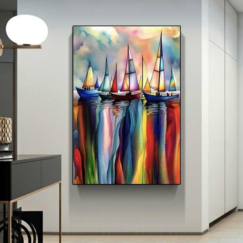 100 % großes handgefertigtes abstraktes Boot-Ozean-Ölgemälde auf Leinwand, Seemannsgemälde, Meereslandschafts-Ölgemälde, Wandkunst, Gemälde für moderne Kunstwerke, Heimdekoration 2025 - $125.99 –P2