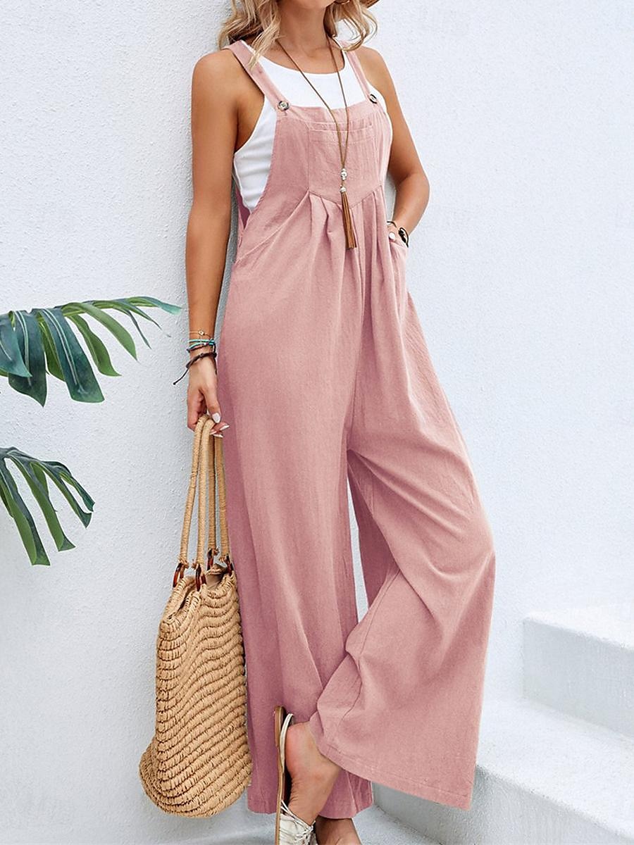 Femmes Normal Combinaison Streetwear Couleur Unie Sans manches Col carré Avec Poches Boutons Quotidien Rue Coupe régulière Noir Vin bleu marine Été de 2026 ? $24.99 –P6