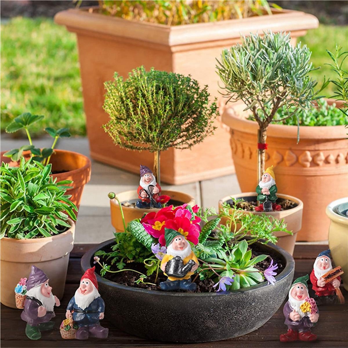 conjunto de siete figuras enanas: decoración del hogar y el jardín, perfectas para decoración de macetas, colección de artesanía de resina 2025 - $17.99 –P11