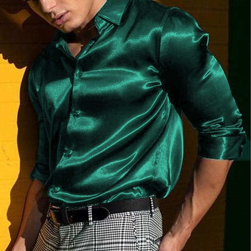 Per uomo Camicia Camicia in raso Maglietta informale Camicia con bottoni Liscio Matrimonio Da mare Nero Bianco Blu Rosso Manica lunga Bavero Primavera estate Abbigliamento del 2025 a $25.99 –P5