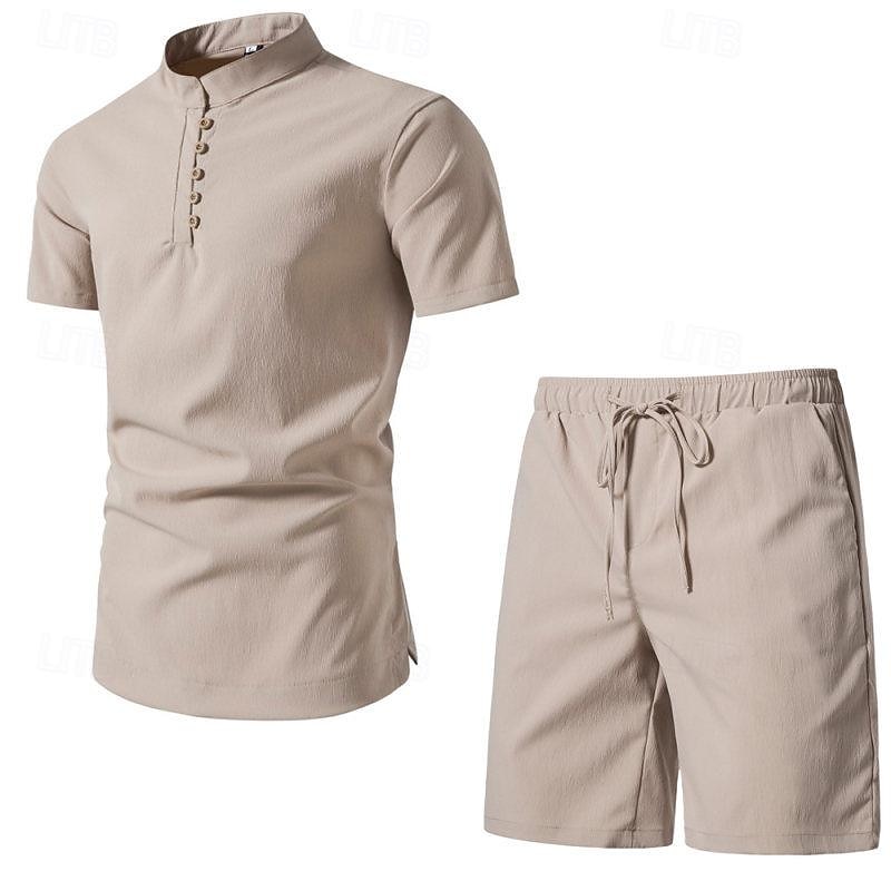 Men's Linen Shorts Summer Shorts Beach Shorts Set Pocket Drawstring Elastic Waist Plain Comfort Breathable Short Vacation Holiday Beach Hawaiian Boho Black White 2025 - $25.99 –P1
