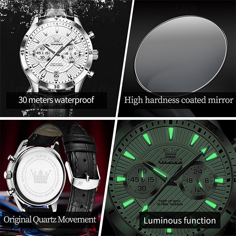 New Olevs Men'S Business Watch Chronograph Calendar 24-Hour Indicator Multi-Functional Quartz Watch Fashion Trend Waterproof Sports Watch 2025 - $35.99 –P9