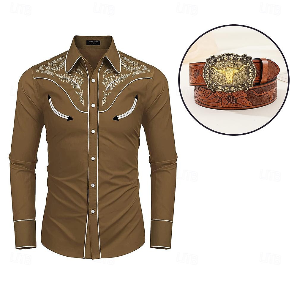 Klassiek Retro vintage Blouse / overhemd Ceintuur West Cowboy Geborduurd Borduurwerk Voor heren Maskerade Dagelijks gebruik Vrijgezellenfeest Volwassenen Hemd Ceintuur Alle seizoenen 2025 - $32.99 –P10