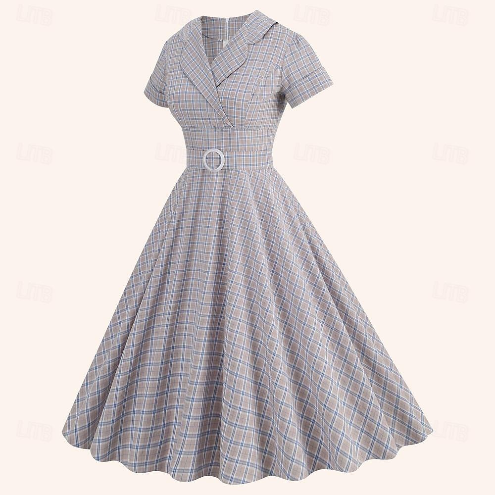 Retró 1950-es Rockabilly Déli Ruhák Swing ruha Flare ruha Kockás Tarkán szőtt pamutszövet Női Álarcos mulatság Álarcos mulatság Randi Lánybúcsú Felnőttek Ruha Hazatérő ruhák Tavaszi nyár 2025 - $38.99 –P3