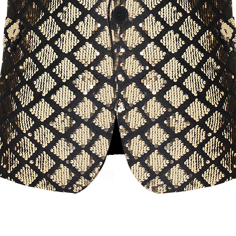 Männlich Blazer Hochzeitsfeier Party & Abend Tasche Ganzjahres Paillettenbesetzt glitzernd Hochzeit Einreihig Blazer Silber Schwarz Königliches Blau Gold 2026 - $60.99 –P13
