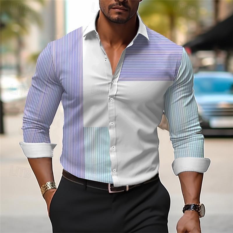 Voor heren Overhemd Bedrukte overhemden Streep Buiten Draag naar het werk Grijs + Paars IJzer Grijs Geel Rood Lange mouw Strijkijzer Lente zomer Kleding Afdrukken 2025 - $26.99 –P17