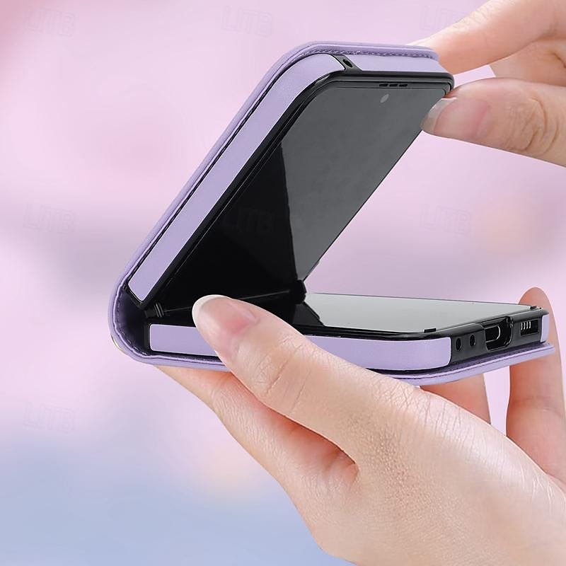 telefoon hoesje Voor Samsung Galaxy Z-flip 6 Z Flip 5 Z Flip 4 Z Flip 3 Achterkant met draagkoord met polsband Schokbestendig Retro TPU PU-nahka 2025 - $20.99 –P4