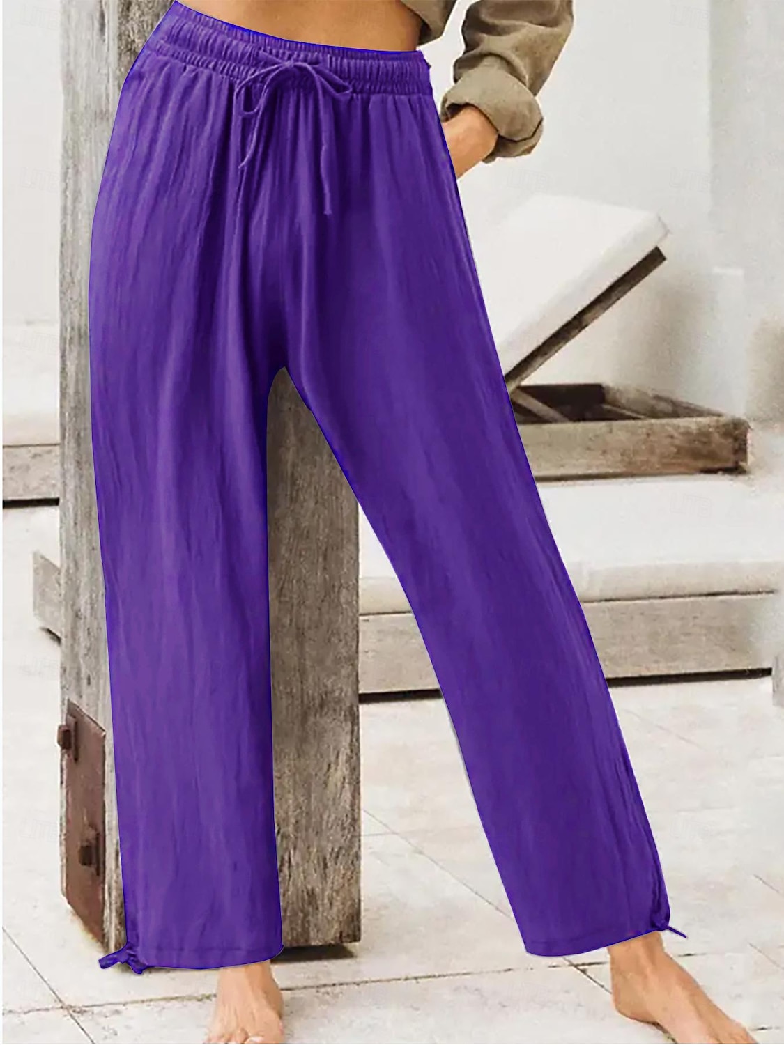 Femmes Pantalons Décontracté Quotidien Longueur complète Uni Cordon de serrage Poches Latérales Respirabilité Confortable Micro-Élastique Sortir Week-end Noir Vin Bleu Violet Printemps & Été Coupe de 2026 ? $26.99 –P6