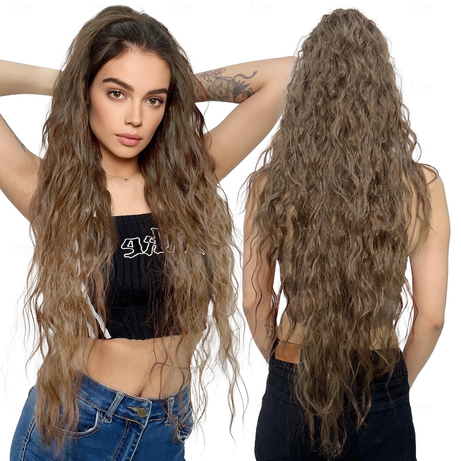 הארכת קוקו ארוך גלי שרוך תוספות קוקו רך יותר מצית ייבוא קליפ סינטטי בתוספות שיער פריט שיער במראה טבעי לנשים 2025 - $14.99 –P1