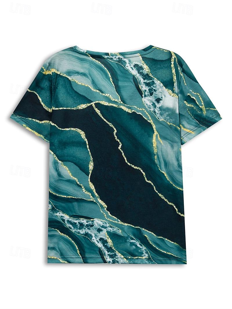 Damen T-Shirt Basic Print Kurzarm Regular Fit Oberteile V-Ausschnitt Casual Weekend Schwarz Lila 2025 - $19.99 –P5
