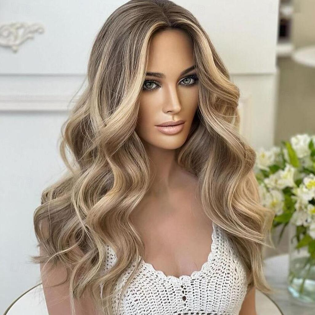 Unprocessed Virgin Hair 13x4 Lace Front Wig Layered Haircut Brazilian Hair Wavy Blonde Wig 130% 150% Density Highlighted / Balayage Hair Natural Hairline  Pre-Plucked For Women Long Human 2026 - $273.19 –P1