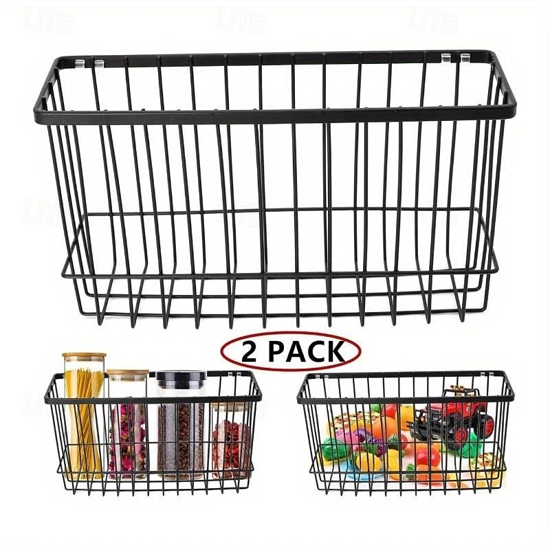 2pcs Storage Racks Metal Wire Storage Basket Wall Hanging Basket Wall Mounted Organizer Basket for kitchen Office Pantry Bathroom Cabinet Kitchen Organizers and Storage Kitchen Accessories 2025 - $18.99 –P8