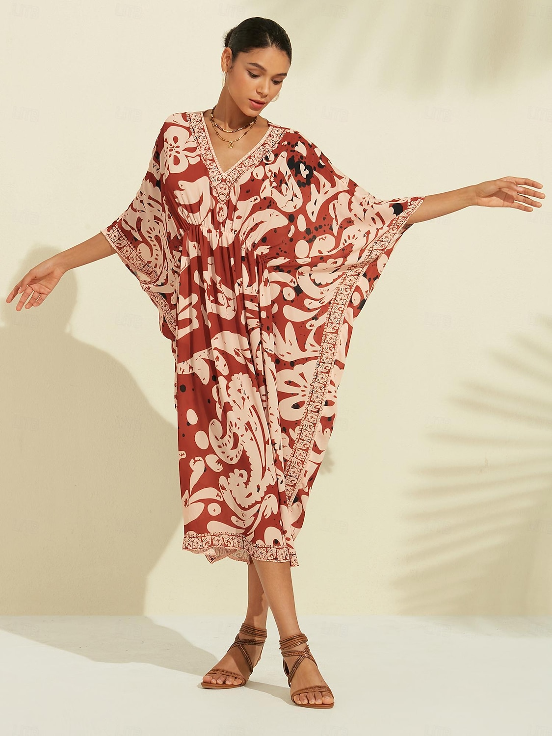 caftan midi en mousseline à imprimé cachemire bohème et col en V de 2026 ? $102.99 –P4
