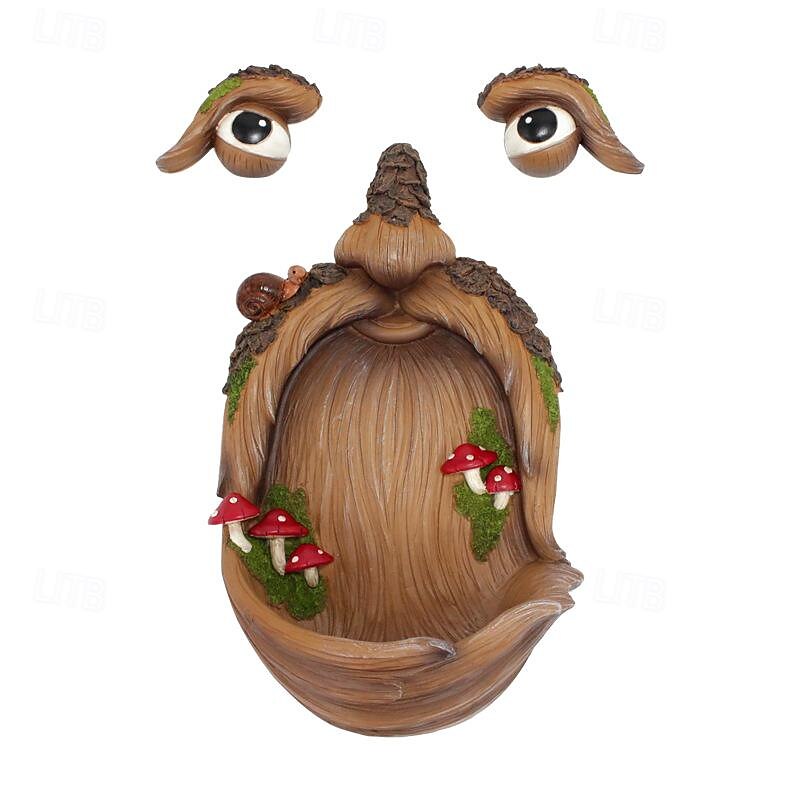 Vogelhäuschen aus Kunstharz, Baumgesicht-Ornament, einzigartige Gartenkunst, Vogelfutterhäuschen für Gartendekorationen im Freien 2025 - $22.99 -P6