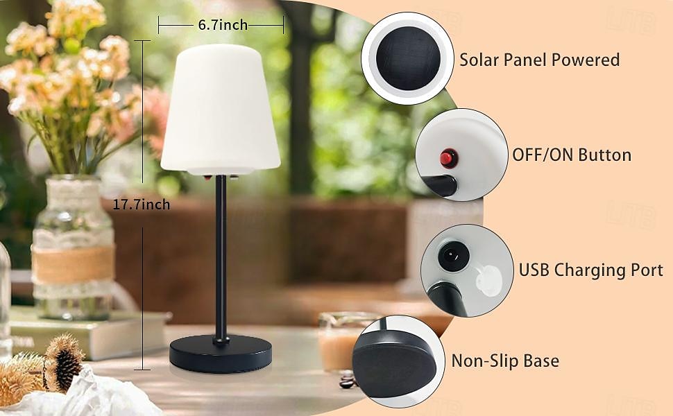 lampe de table solaire à intensité variable, lampes de table sans fil rechargeables, lampe de table portable à 3 modes de couleur pour salon, bureau, restaurant et terrasse de 2025 ? $63.99 –P12