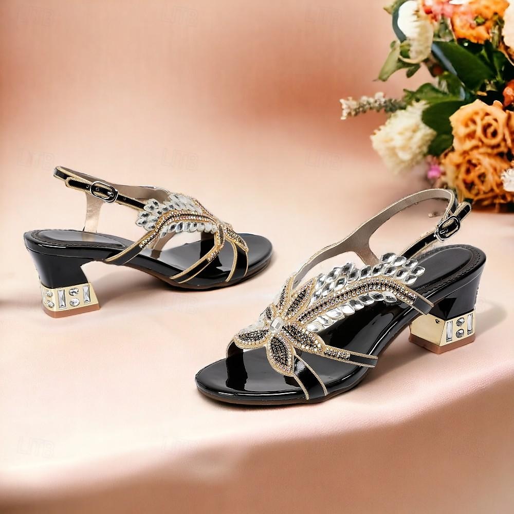 Damen Hochzeit Schuhe Sandalen Party Strass Runde Zehe Elegant Vintage Mikrobielles Leder Knöchelriemen Schwarz Rote Purpur 2025 - $84.99 –P5