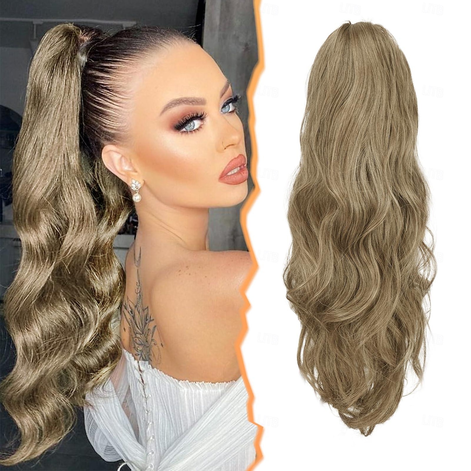 Extension de queue de cheval à clip à griffes longue ondulée à clip en queue de cheval marron blonde extensions de cheveux queue de cheval synthétique postiche pour femmes filles fête quotidienne de 2025 ? $9.99 –P1