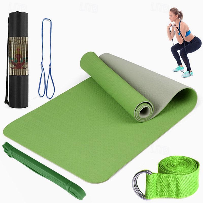tpe6mm tweekleurige yogamat set van vijf stuks voor sport fitness stretching latex 2080 weerstandsriem wordt geleverd met rugzakriem 2025 - $50.69 –P5