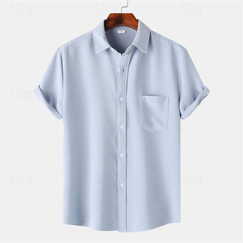 Per uomo Camicia Camicia Estiva Camicia casual Camicia da Spiaggia Camicia con Bottoni Bianco Verde chiaro Blu marino Blu Viola Manica Corta Semplice Bavero Vacanza Camicia hawaiana Tasca del 2026 a $27.99 –P13