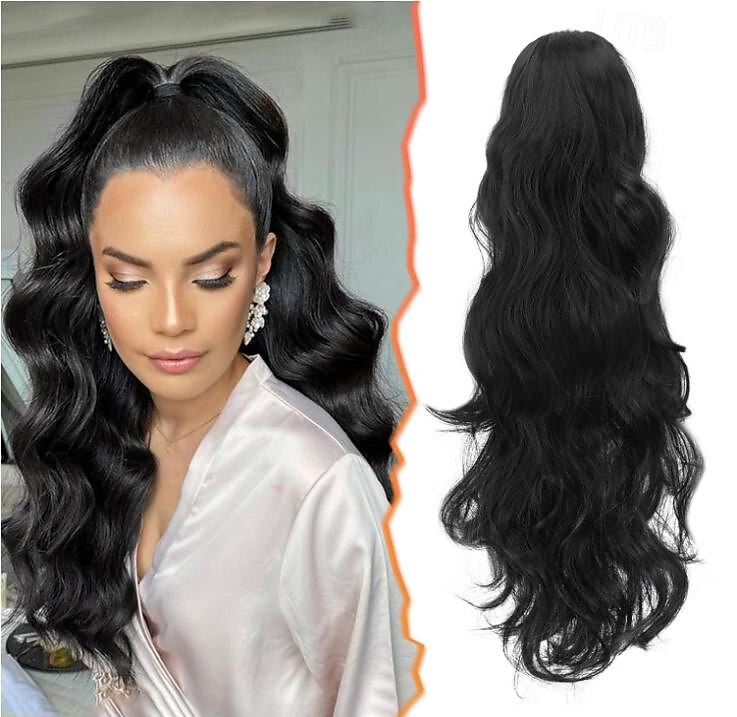 Extension de queue de cheval à clip à griffes longue ondulée à clip en queue de cheval marron blonde extensions de cheveux queue de cheval synthétique postiche pour femmes filles fête quotidienne de 2025 ? $9.99 –P10