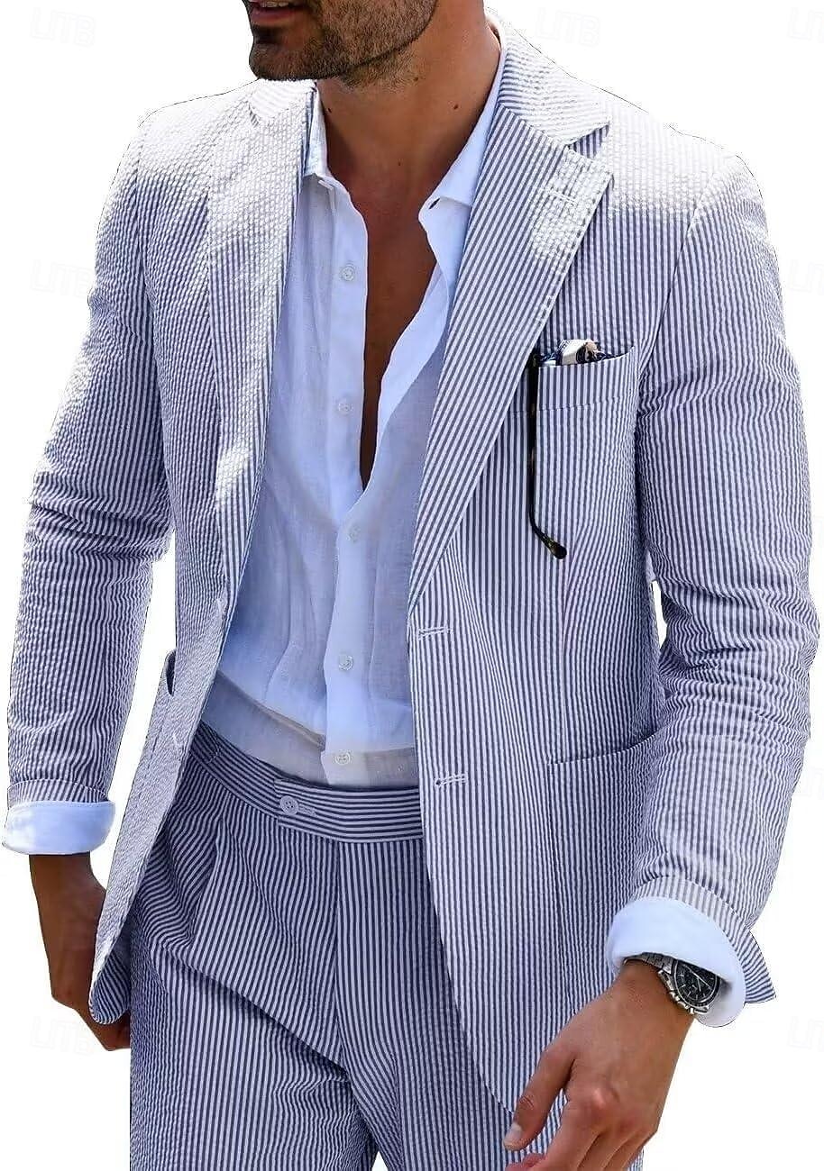 De los hombres boda en la playa Trajes Pico Rosa Azul Marino Color sólido Estándar Juego de 2 piezas Recto 2 botones 2025 - $115.99 –P3