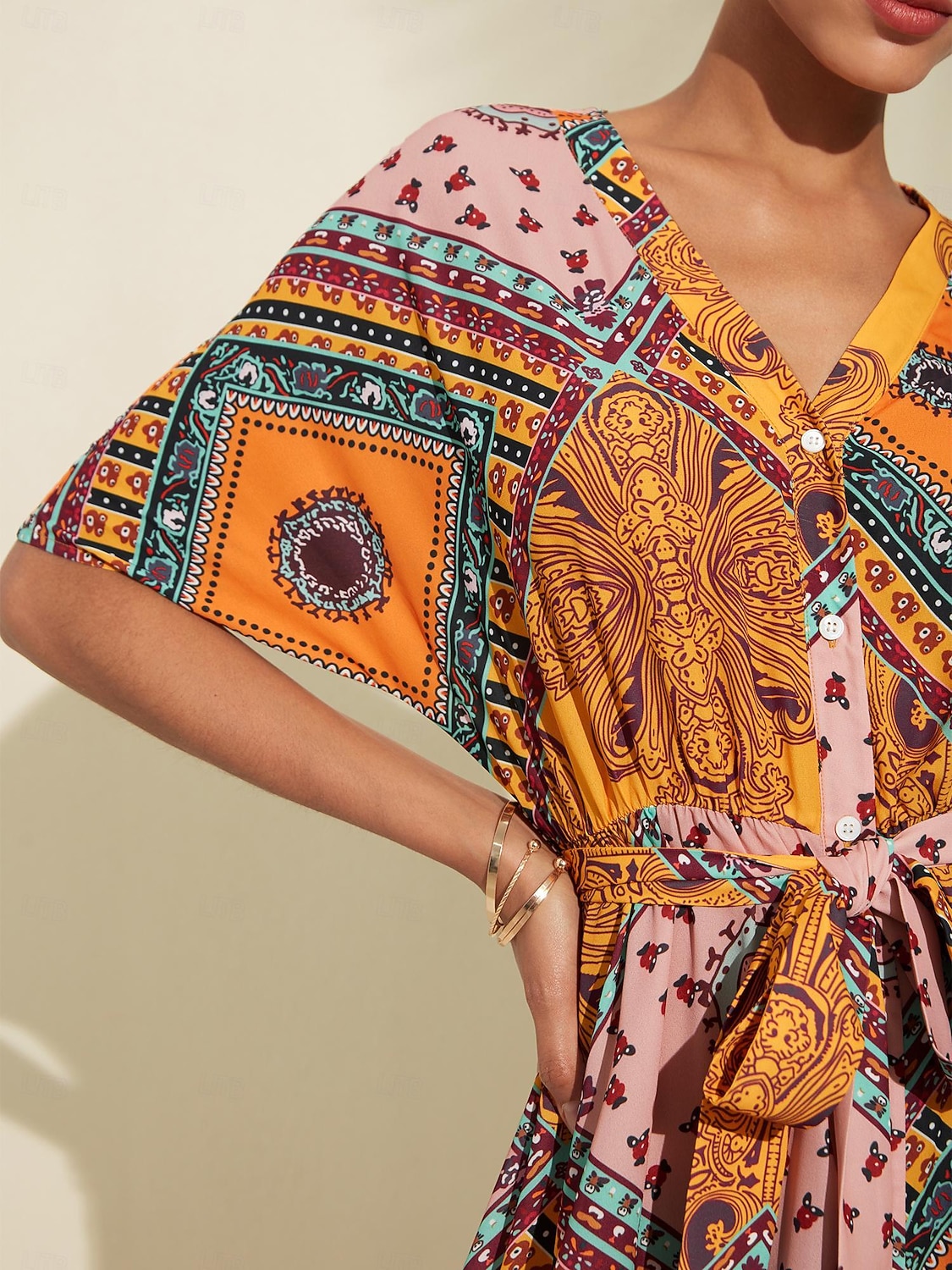 2025年 フォークプリント Vネックマキシドレス  コレクション – $103.99 –P3