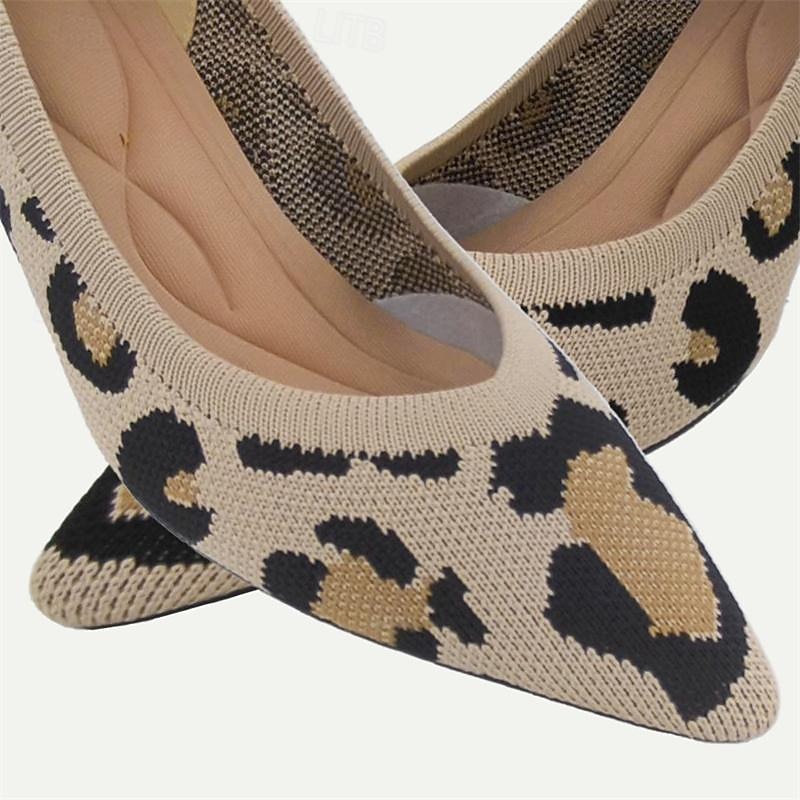 Dámské Podpatky Větší velikosti Boty Flyknit Venkovní Kancelář Denní Leopard Kačenka Palec do špičky Módní Klasické Pohodlné Chůze Úplet Povaleč Mandlová Levhart Černá / béžová 2025 - $46.99 –P6