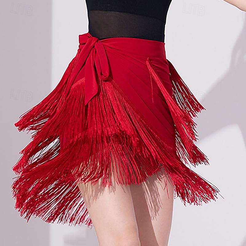 Latinské tance Standardní tance Sukně Potisk Třásně Čistá Barva Dámské Výkon Trénink Vysoký Polyester 2025 - $37.99 –P3