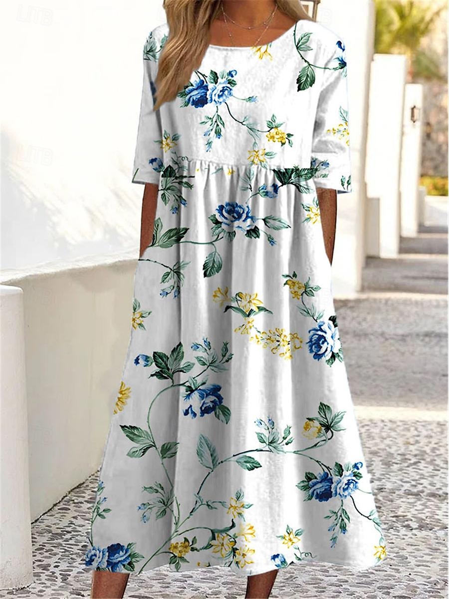 rochie maxi dama imprimeu floral maneca scurta decolteu albastru deschis casual elegant primavara vara petrecere in gradina imbracaminte de plaja imbracaminte marime 2025 - $25.99 –P6