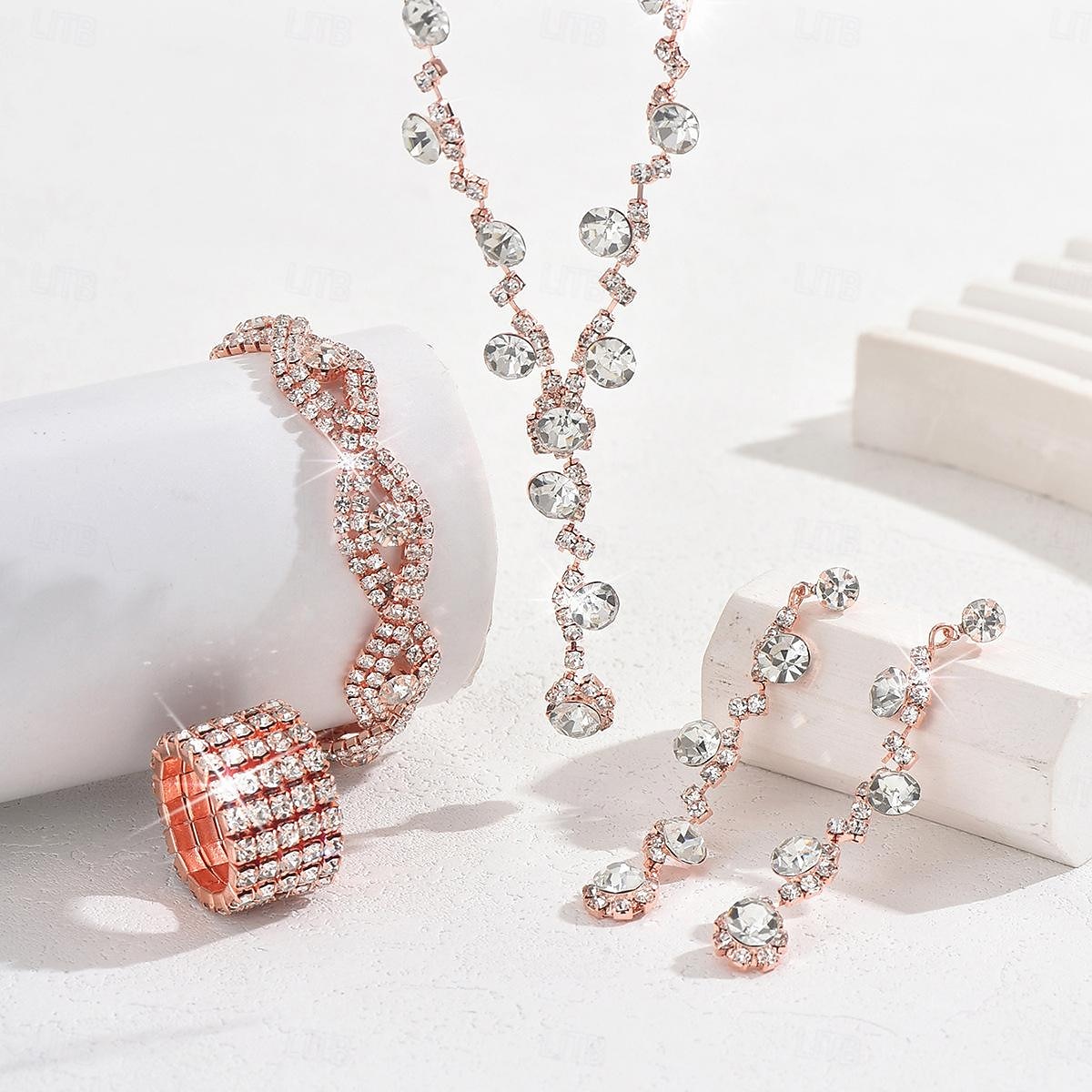 Juego de Joyas 5 piezas Brillante Legierung Anillos Pendientes Collare Pulseras Mujer Elegante Moda Lujo Geométrico Forma Geométrica Conjunto de joyas Para Boda Aniversario Invitado a la boda 2025 - $17.99 -P3