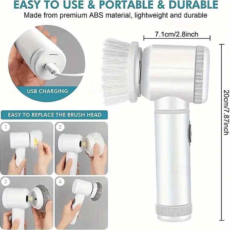 Electric Spin Scrubber Cordless Shower Scrubber with 5Replaceable Brush Heads Electric Cleaning Brush With Dual Speeds &Extension Handle Power Scrubber For Bathroom Tile Toilet Floor 2025 - $19.99 –P5
