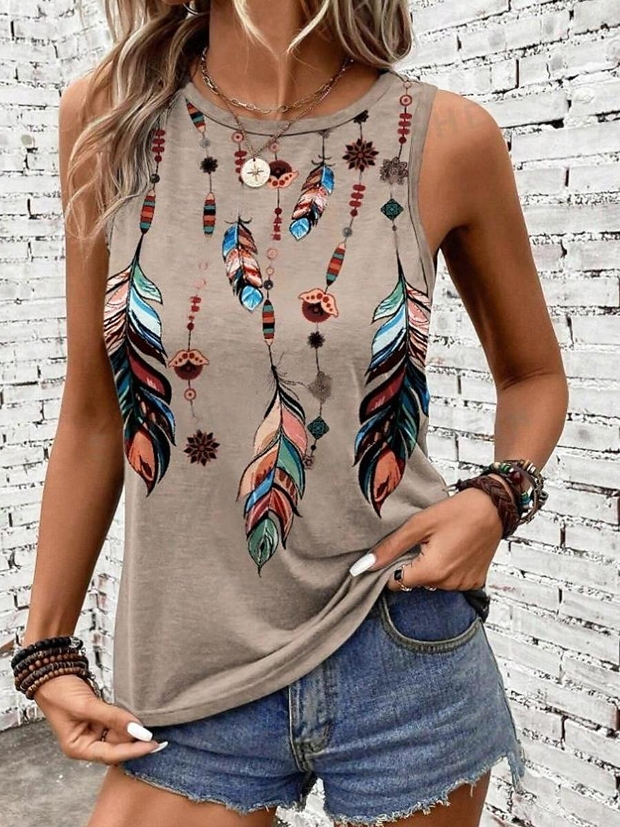 Camisole pentru femei top vest imprimeu stilat ombre fără mâneci guler rotund vacanță casual roz albastru deschis khaki curcubeu vară 2025 - $17.99 –P4
