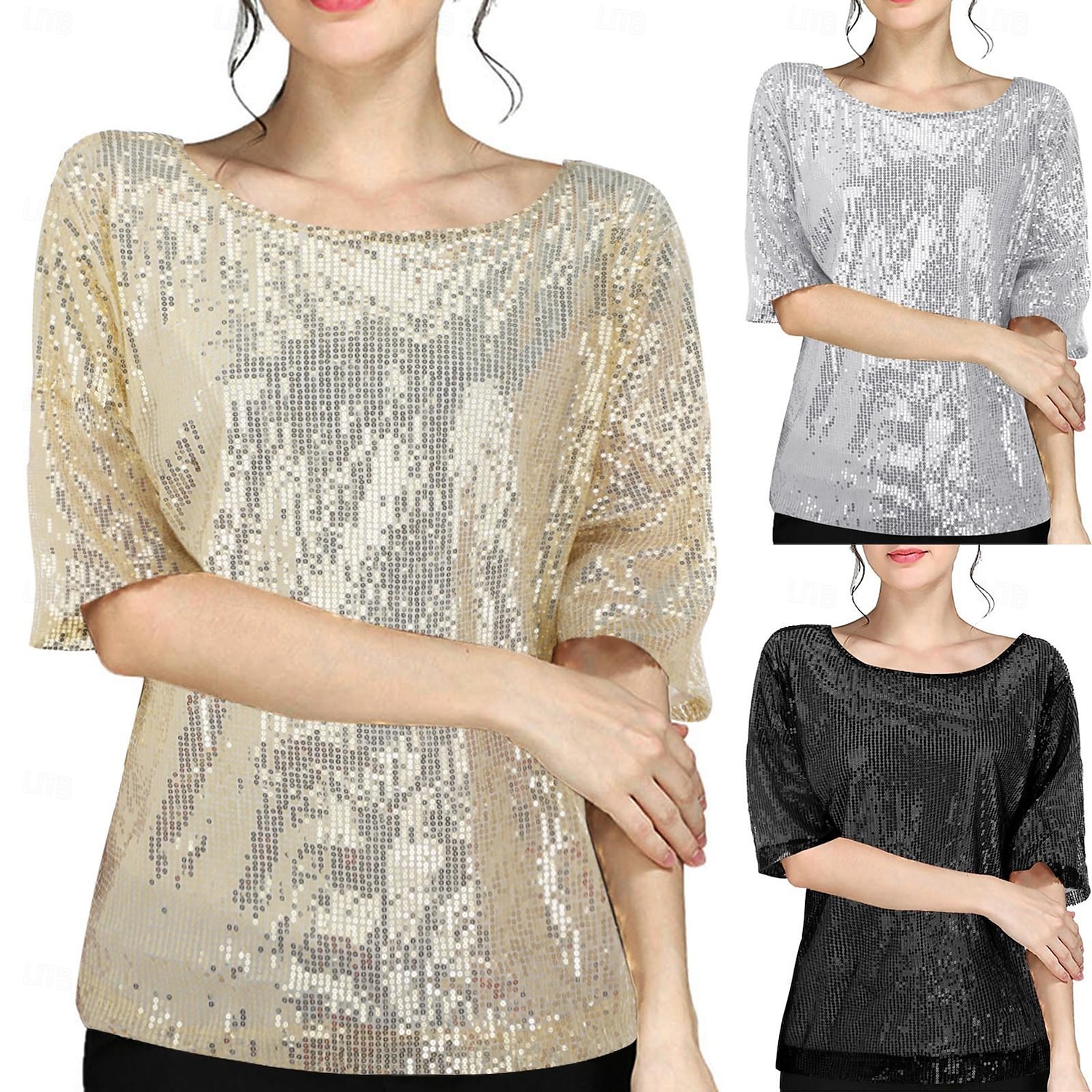 Retro Vintage Disco 1980s T-shirt Sequins Round Neck Women's Carnival Masquerade Party Bachelorette Party Adults T-shirt 2025 - $22.99 -P1