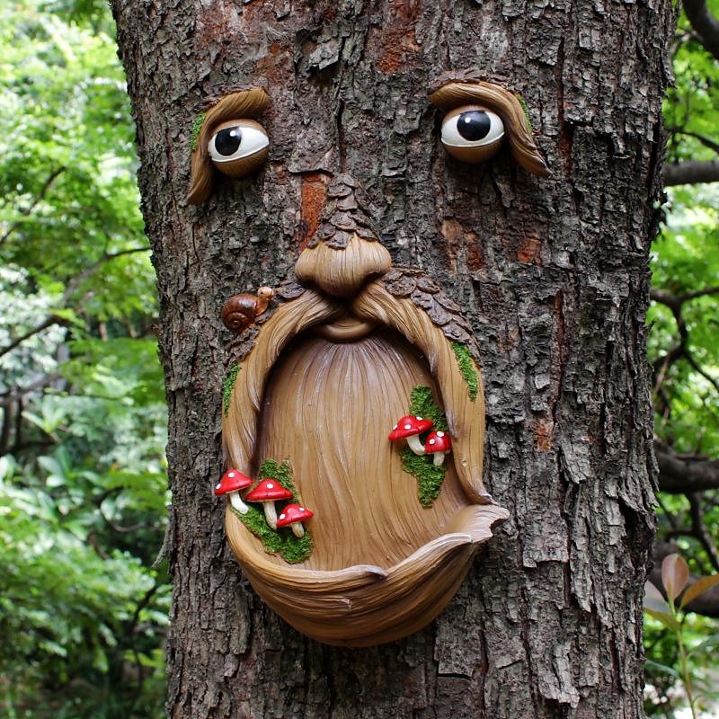 Vogelhäuschen aus Kunstharz, Baumgesicht-Ornament, einzigartige Gartenkunst, Vogelfutterhäuschen für Gartendekorationen im Freien 2025 - $22.99 -P4