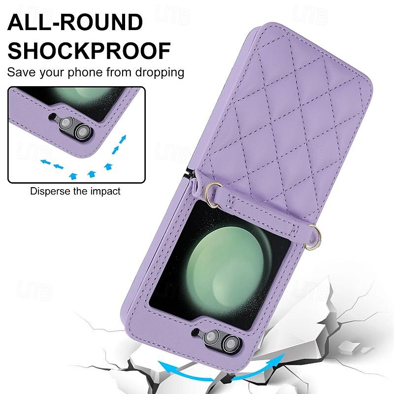 telefoon hoesje Voor Samsung Galaxy Z-flip 6 Z Flip 5 Z Flip 4 Z Flip 3 Achterkant met draagkoord met polsband Schokbestendig Retro TPU PU-nahka 2025 - $20.99 –P3