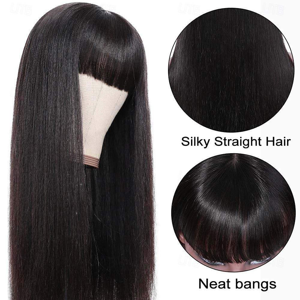 Brazilian Virgin Straight Human Hair Wigs with Bangs 8-30 inch  None Lace Front Wigs  Machine Made Wigs for Black Women Natural Color 2026 - $75.99 –P5