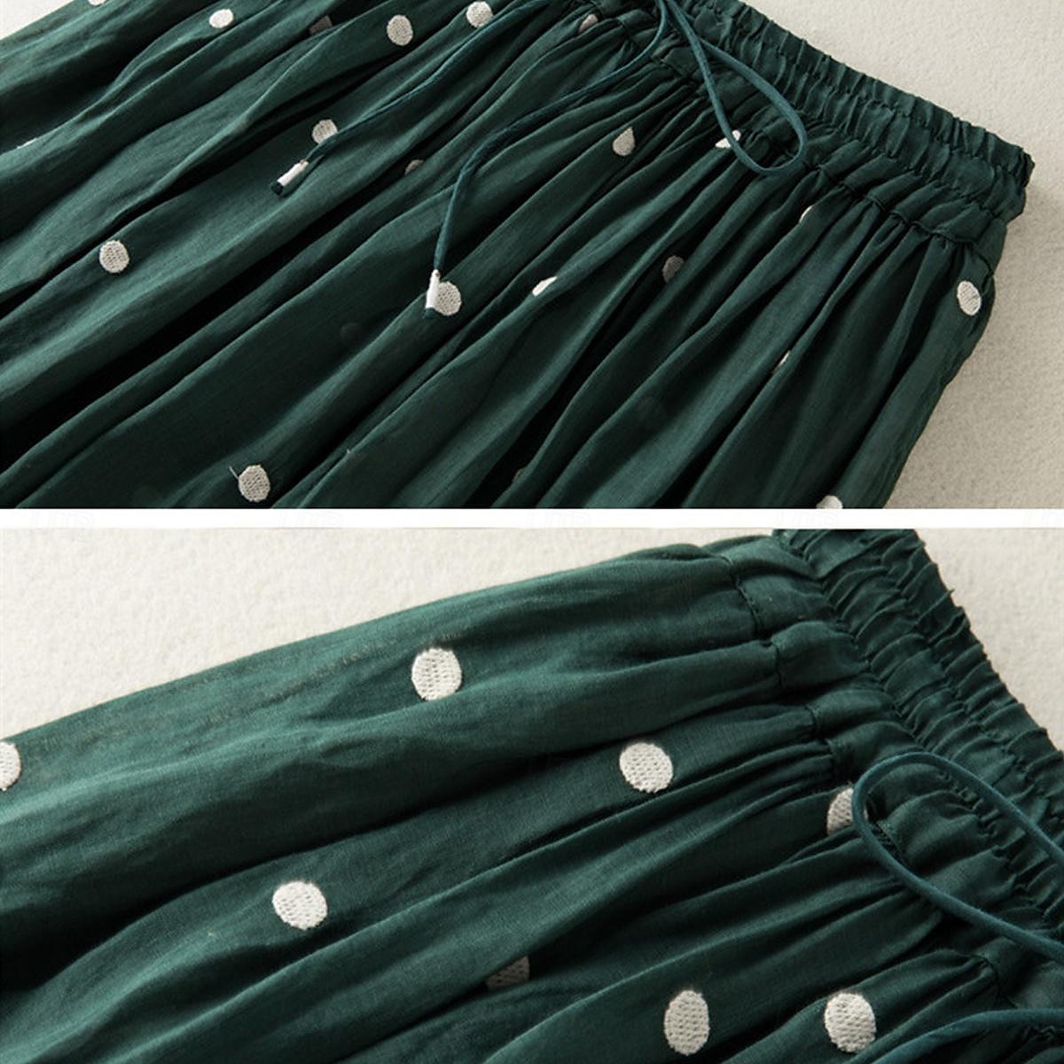 Femme Jupe Trapèze Mode Décontractées Maxi Taille haute Jupes Pois Imprimer Casual Quotidien Fin de semaine Jaune bleu marine Marron Vert Eté Coton et lin de 2025 ? $46.99 –P15