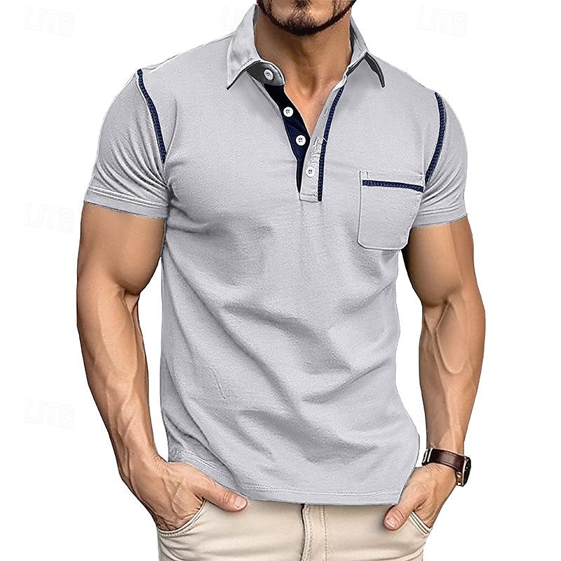 Herren Poloshirt aus Baumwolle Golfhemd Arbeit Casual Kargen Kurzarm Basic Modern Farbblock Patchwork Taste Frühling Sommer Regular Fit Wein Dunkelgrau Schwarz Weiß Königliches Blau Grün Poloshirt 2025 - $18.99 –P19